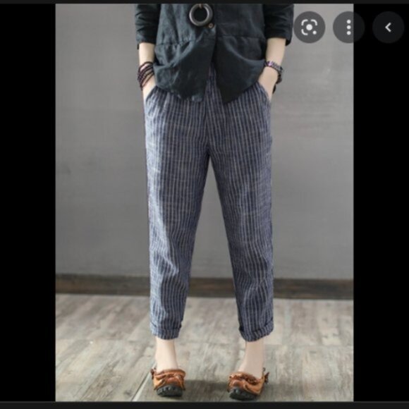 FREE PEOPLE High Waist Striped Pants Cotton - Picture 9 of 9